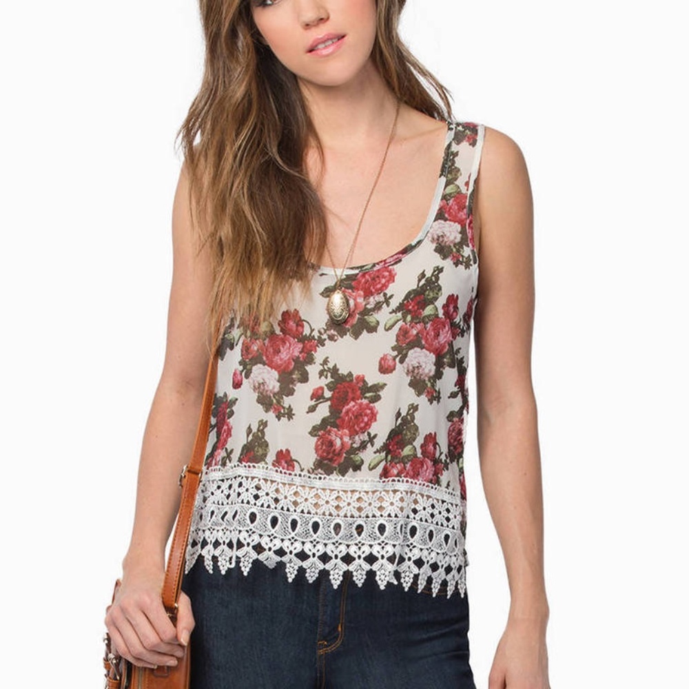 Tobi Arianna Tank Top XS Ivory Roses